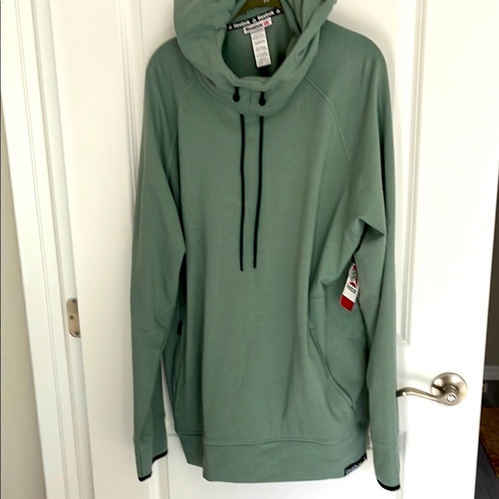 Reebok Dynamic Pullover Hoodie Chinois Green Logo Arm 3 Pocket SZ XL NWT